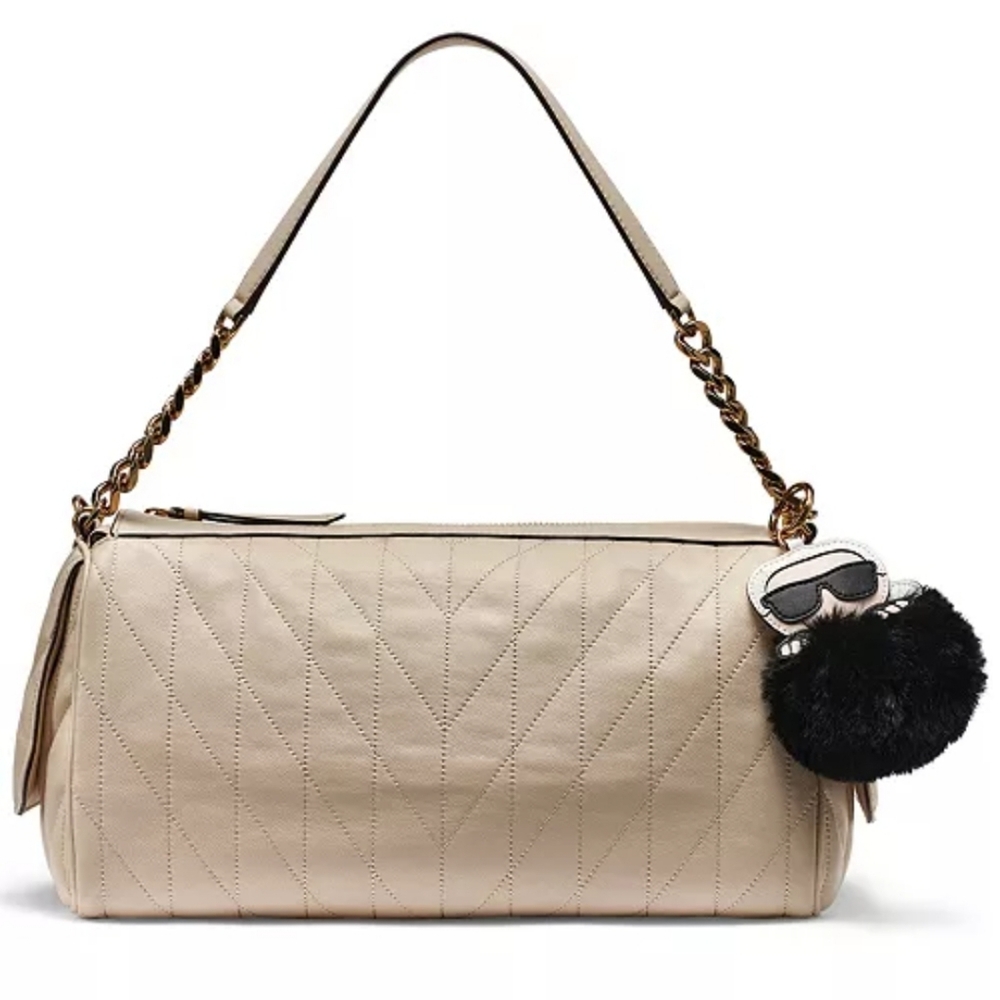 Karl Lagerfeld Beautiful Beige Shoulder Satchel Bag with Chain Detailed Handles